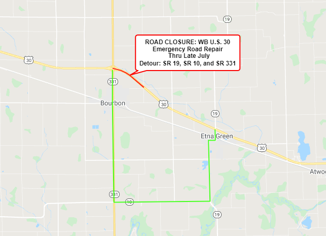 UPDATE - U.S. 30 closure east of S.R. 331